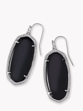 Elle Silver Drop Earrings in Black Opaque Glass